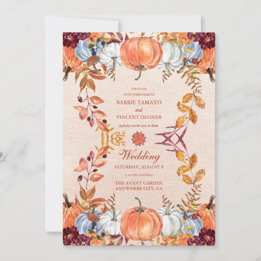 Boho Bloemen Pompoen Scrip Bruiloft Kaart (Voorkant)