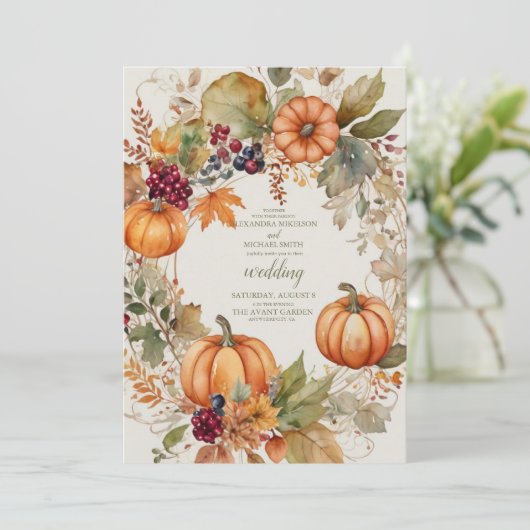 Boho Bloemen Pompoen Scrip Bruiloft Kaart (Staand voorkant)