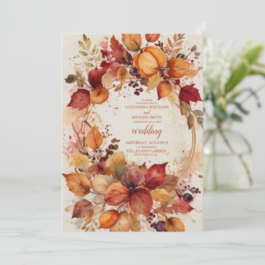 Boho Bloemen Pompoen Scrip Bruiloft Kaart (Staand voorkant)