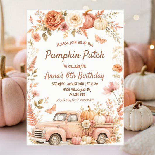 Boho Bloemen Pompoenveld Verjaardagsfeest Kaart
