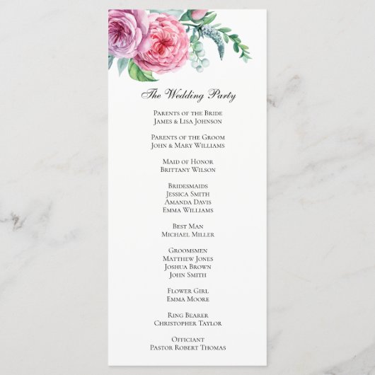 Boho bloemen programma. Boheemse huwelijksceremoni Programmakaart (Achterkant)