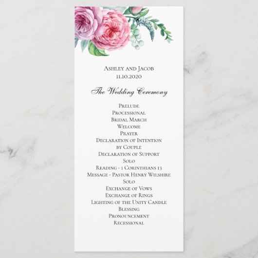 Boho bloemen programma. Boheemse huwelijksceremoni Programmakaart (Voorkant)