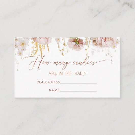 Boho bloemen raden hoeveel snoepjes omhullingskaar informatiekaartje (Voorkant)