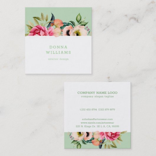 Boho bloemen rand boeket vierkante visitekaartje (Voorkant / Achterkant)