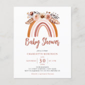 Boho Bloemen Regenboog Budget Baby Shower Uitnodig (Voorkant)