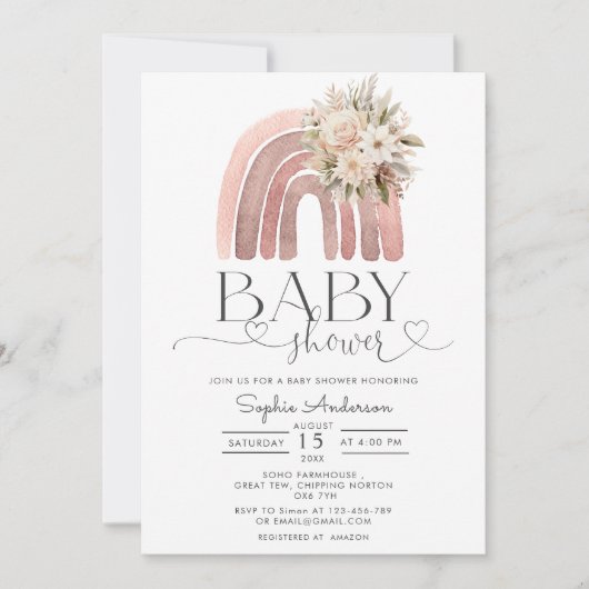 Boho Bloemen Regenboog Meisje Baby shower Kaart (Voorkant)