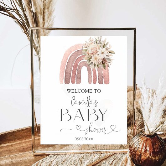 Boho Bloemen Regenboog Meisje Baby shower Poster