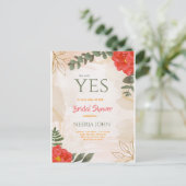 Boho Bloemen Rood Groen Minimalistisch Aankondigingskaart (Staand voorkant)