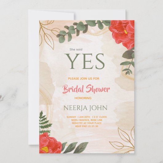 Boho Bloemen Rood Groen Minimalistisch Save The Date (Voorkant)