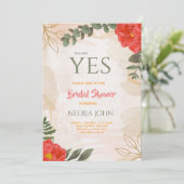 Boho Bloemen Rood Groen Minimalistisch Save The Date (Staand voorkant)