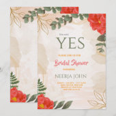 Boho Bloemen Rood Groen Minimalistisch Save The Date (Voorkant / Achterkant)