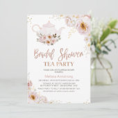 Boho Bloemen Roos Goud Vrijgezellenfeest Tea Party Kaart (Staand voorkant)