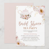 Boho Bloemen Roos Goud Vrijgezellenfeest Tea Party Kaart (Voorkant / Achterkant)