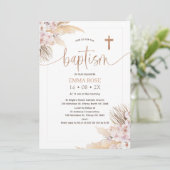 Boho Bloemen Roos Gouden Kalligrafie Doop Kaart (Staand voorkant)