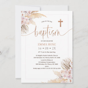 Boho Bloemen Roos Gouden Kalligrafie Doop Kaart
