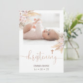 Boho Bloemen Roos Kalligrafie Foto doopsel Kaart (Staand voorkant)