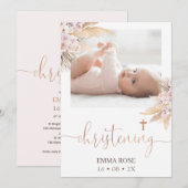 Boho Bloemen Roos Kalligrafie Foto doopsel Kaart (Voorkant / Achterkant)