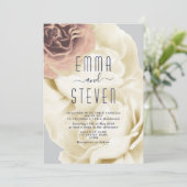 Boho Bloemen Roze & Blauw Huwelijksuitnodiging Kaart (Staand voorkant)