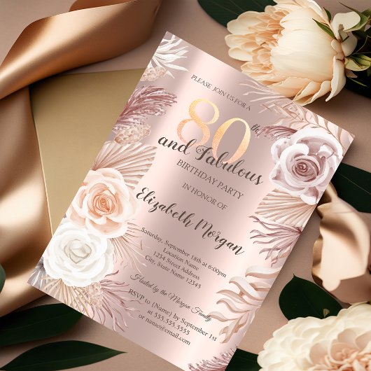 Boho Bloemen Roze Goud 80e Verjaardag Kaart
