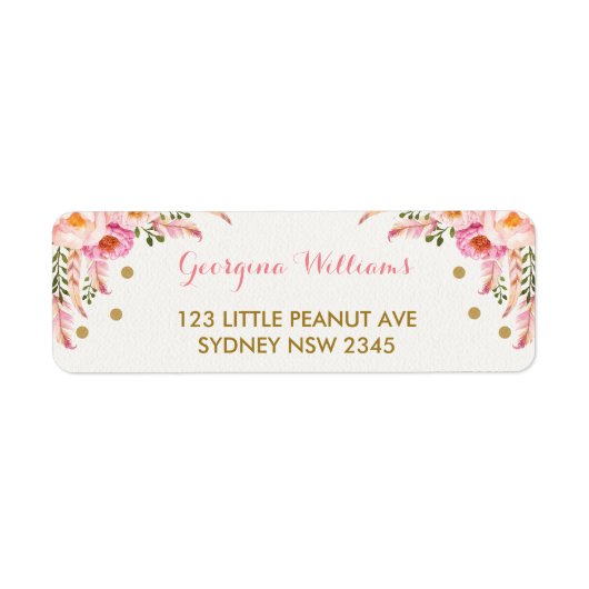 Boho Bloemen Roze Goud Baby shower Adreslabel Etiket (Voorkant)