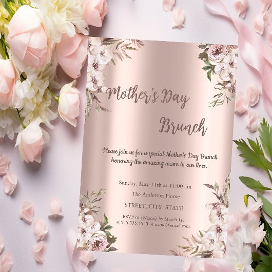 Boho Bloemen Roze Goud Moederdag Brunch Kaart