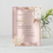 Boho Bloemen Roze Gouden Confetti Bruiloft  Kaart (Staand voorkant)