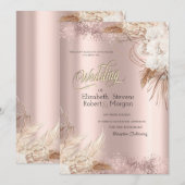 Boho Bloemen Roze Gouden Confetti Bruiloft  Kaart (Voorkant / Achterkant)