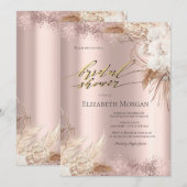 Boho Bloemen Roze Gouden Confetti Bruiloftsfeest Kaart (Voorkant / Achterkant)