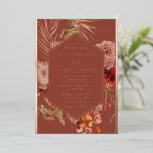 Boho Bloemen Roze Gouden Folie Bruiloft Uitnodiging (Staand Voorkant)