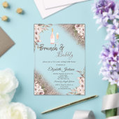 Boho Bloemen Roze Gouden Glitters Brunch & Bubbel Acryl Uitnodigingen (Insitu (Huwelijk))