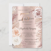 Boho Bloemen Roze Gouden Uitnodiging 75e Verjaarda (Voorkant)