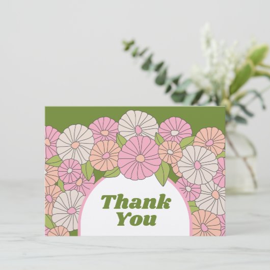 Boho Bloemen - Roze, Groen, Koraal Bedankkaart (Staand voorkant)