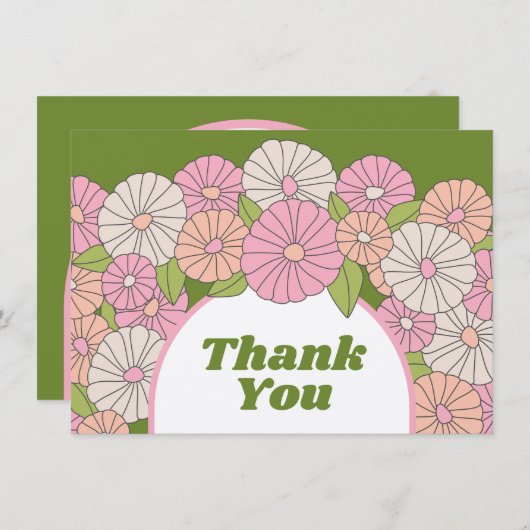Boho Bloemen - Roze, Groen, Koraal Bedankkaart (Voorkant / Achterkant)