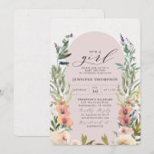 Boho Bloemen Roze Het is een Meisje Baby Shower Kaart (Voorkant / Achterkant)