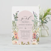 Boho Bloemen Roze Het is een Meisje Baby Shower Kaart (Staand voorkant)