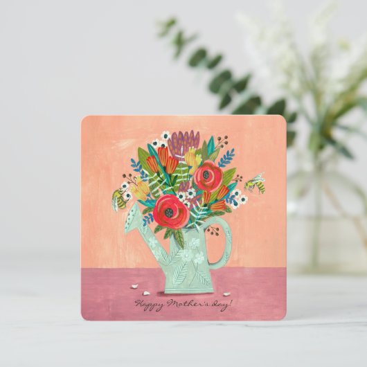 Boho Bloemen roze illustratie Kaart (Staand voorkant)