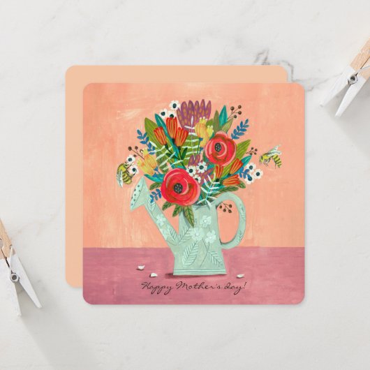 Boho Bloemen roze illustratie Kaart (Voorkant / Achterkant in situ)