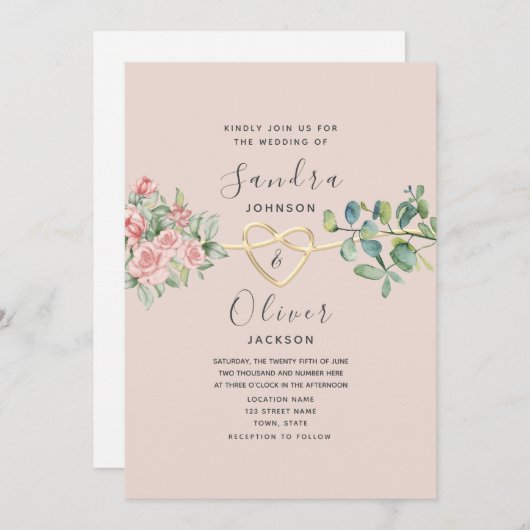 Boho Bloemen Roze Stoffig Roos Bruiloft Kaart (Voorkant / Achterkant)