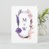 Boho Bloemen Rozen Esthetische Bruiloft Paarse Roz Kaart (Staand voorkant)