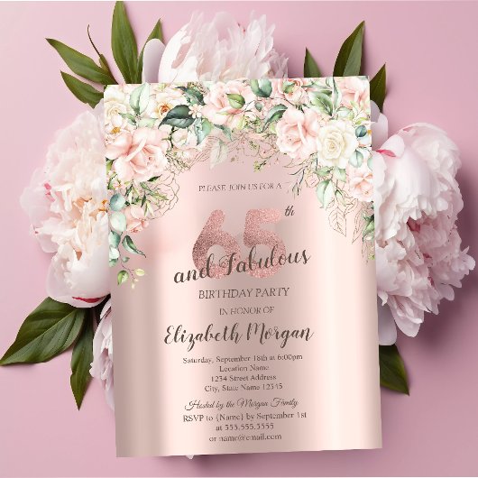Boho Bloemen Rozen Rose Goud 65e Verjaardag Kaart