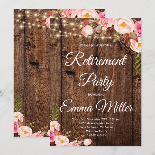 Boho Bloemen Rustiek Pensioen Party Kaart (Voorkant / Achterkant)