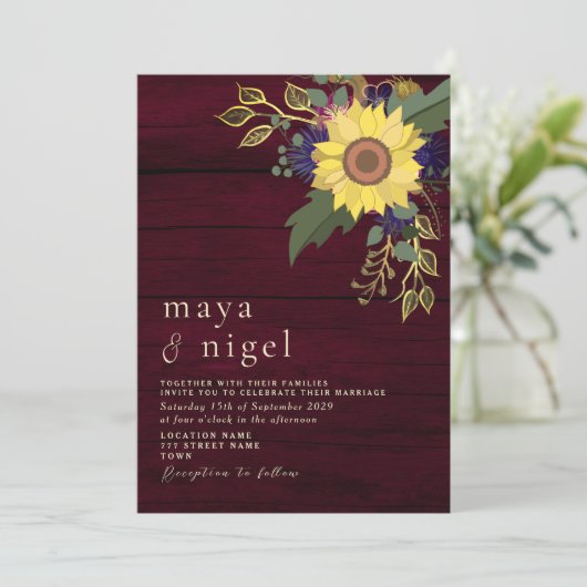 Boho Bloemen Rustieke Bourgondische bruiloft Kaart (Staand voorkant)