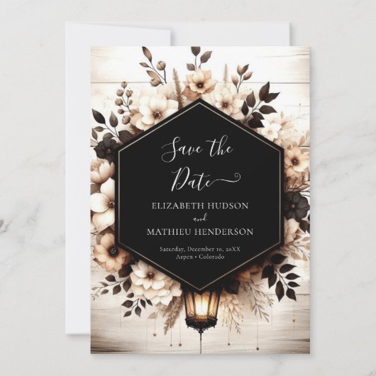 Boho bloemen rustieke bruiloft save the date (Voorkant)
