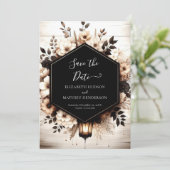 Boho bloemen rustieke bruiloft save the date (Staand voorkant)