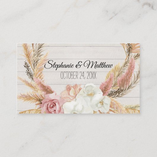 Boho Bloemen Rustieke Houten Pampas Gras Plaats Ka Plaatskaartje (Achterkant)