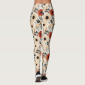 Boho Bloemen Schattige Zwart Sinaasappel Blauw Cre Leggings (Achterkant)