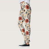 Boho Bloemen Schattige Zwart Sinaasappel Blauw Cre Leggings (Links)