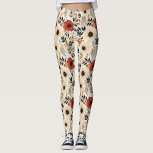 Boho Bloemen Schattige Zwart Sinaasappel Blauw Cre Leggings