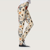 Boho Bloemen Schattige Zwart Sinaasappel Blauw Cre Leggings (Rechts)