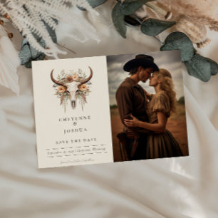 Boho Bloemen Schedel Westerse Trouw Save the Date Briefkaart